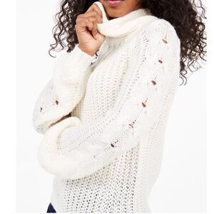 Planet Gold Women’s Ivory Cozy Cables Cowl Neck Sweater Size Medium